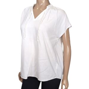 3/$20 Denver Hayes White V-Neck Tunic Blouse Womens Size Small Relaxed Loose Top